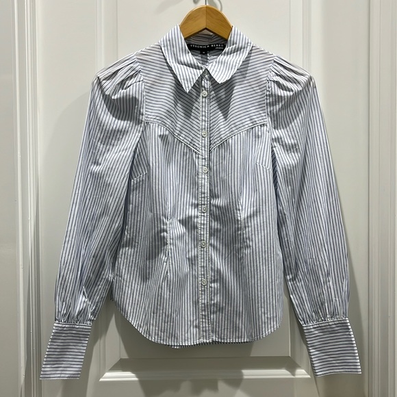 Veronica Beard “Verani” White & Blue Puff Sleeve Collared Button Down Shirt XS - Picture 4 of 8